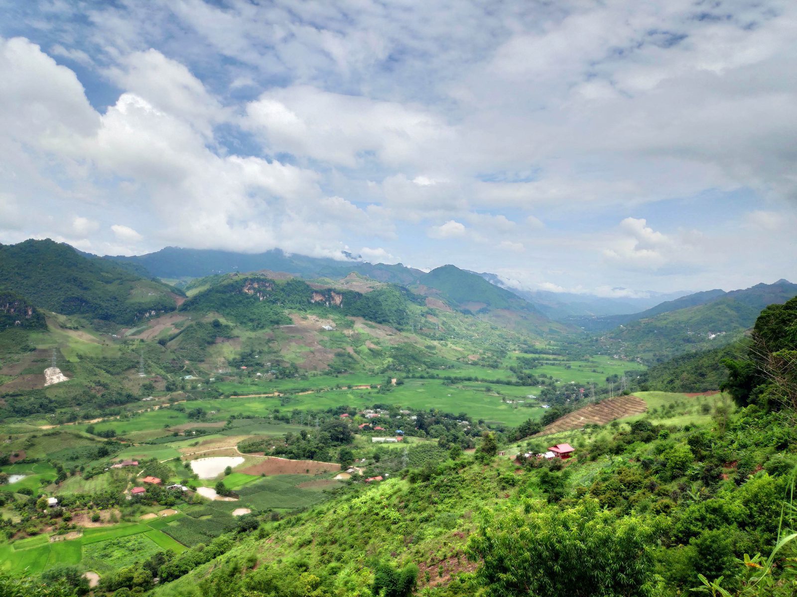 Cultivated valleys among forested hills, Moc Chau, Vietnam